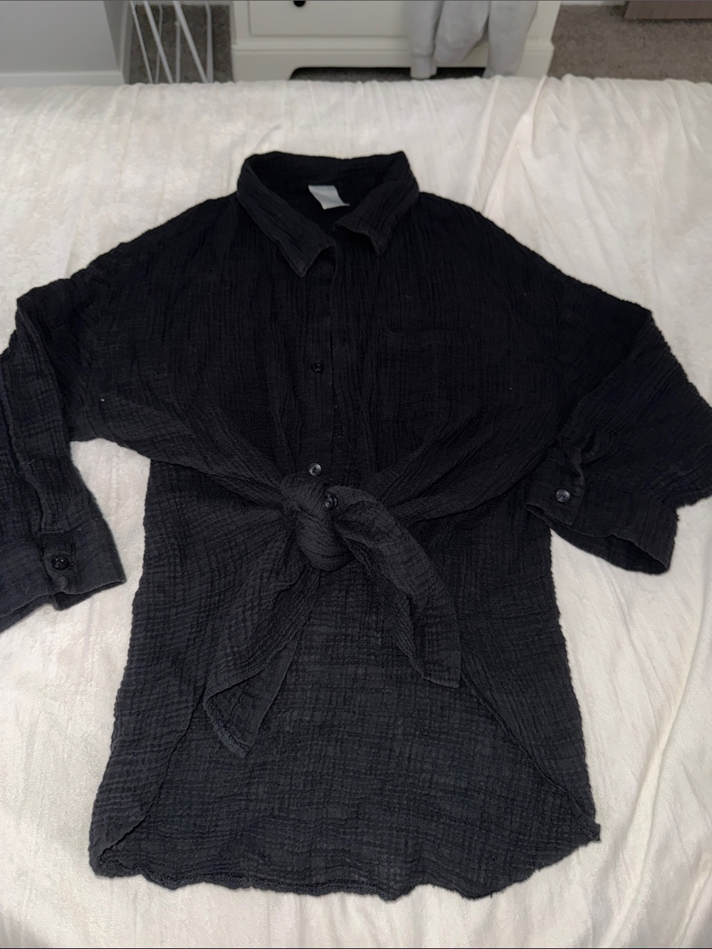 Kona Sol Black Button-Up Gauze Shirt